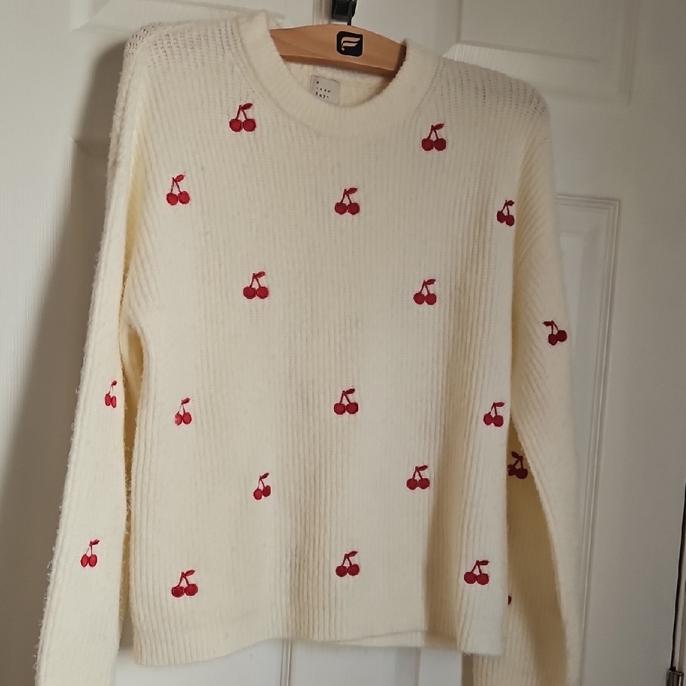 Cherry Patterned Cream Sweater